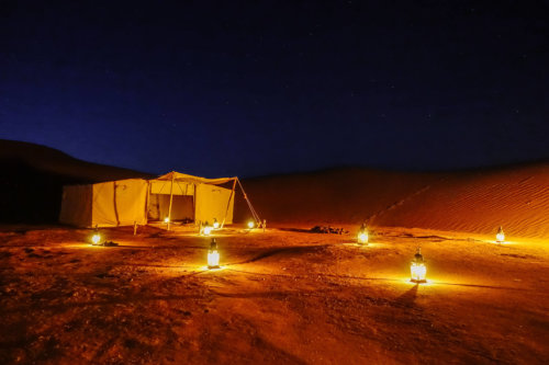 Dar Ahlam tent camp kitchen at night